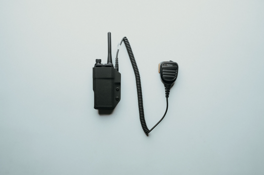 Hytera HP782 DMR radio in Kydex Holster with speaker mic